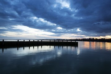 Fototapeta na wymiar Blue sunset at Lake Balaton, Hungary