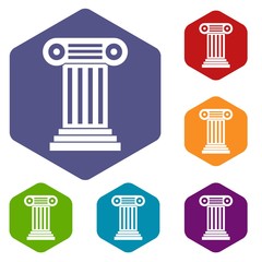 Roman column icons set