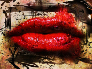 lips with a grunge look and background filtered with a dark filter app or action effect