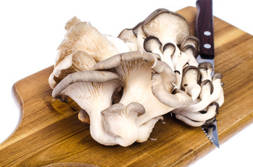 Fresh mushrooms on the kitchen cutting