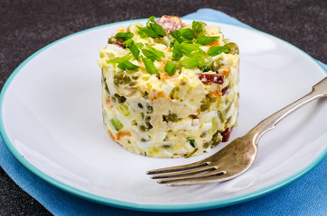 Vegetable salad with peas and mayonnaise