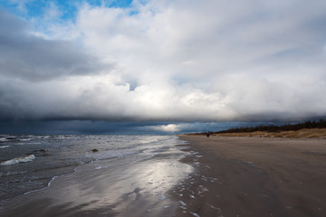 Baltic sea coast in winter time at Liepaja city, Latvia.