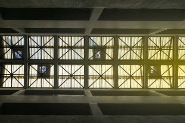 Under the roof inside a building