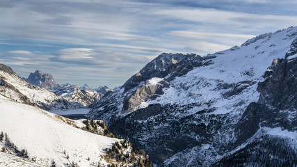 Views of the Marmolada and Lake Fedaia, Dolomiti.