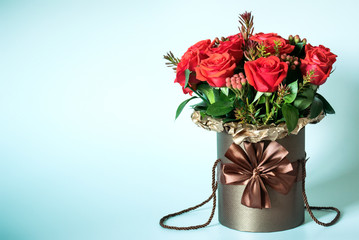 Photo of the flowers bouquet in the brown vase isolated