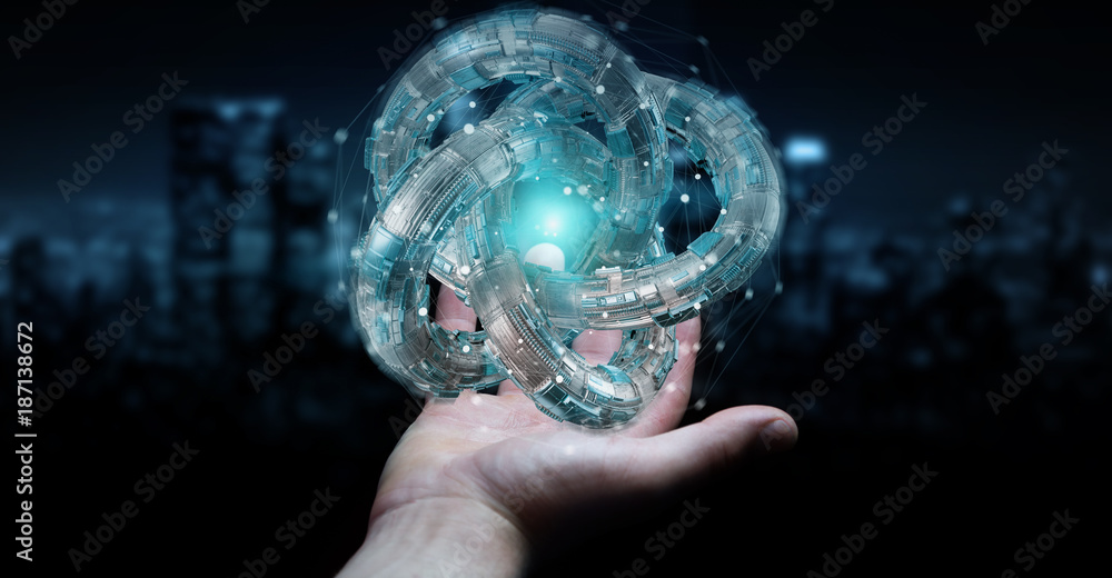 Aufkleber businessman using futuristic torus textured object 3d rendering