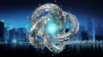 Futuristic torus technology textured object 3D rendering