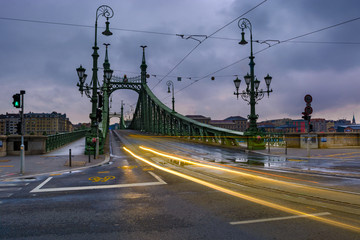 Fototapeta na wymiar Liberty bridge, traffic lights. Budapest