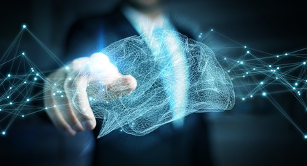 Businessman using digital x-ray human brain interface 3D rendering