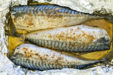 Fish baked in foil. Mackerel