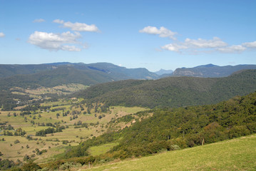 Fototapeta na wymiar View of Numbinbah Valley and Mt Warning from Rosins Lookout, Beechmont, Australia