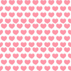 Valentine's day seamless pattern. Background pink heart drawing painted brush strokes. Wallpaper, web page background, textures. Vector illustration grunge style. Isolated on white background.