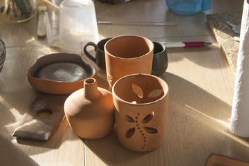 Traditional handmade candle cup design from clay after cooked