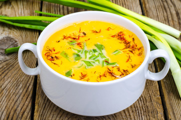 Pumpkin soup with fresh green onion