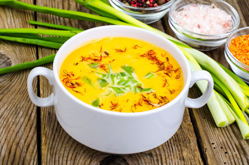 Pumpkin soup with fresh green onion