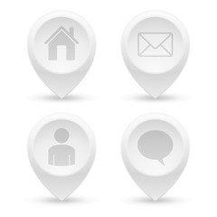 Set of white 3D pointers. Home, email, user, chat. 