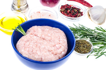 Minced meat, spices, rosemary, olive oil