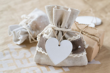 Gift and wooden heart