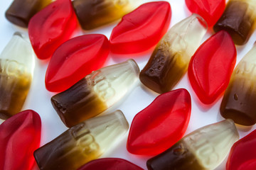 Jelly candy cola bottles and lips