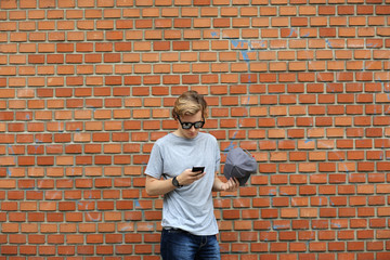 Attractive teenage boy in urban background