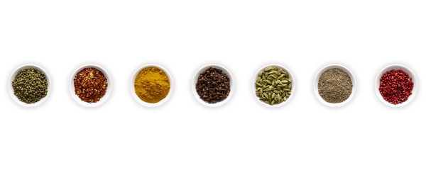 Dried spices in small bowls