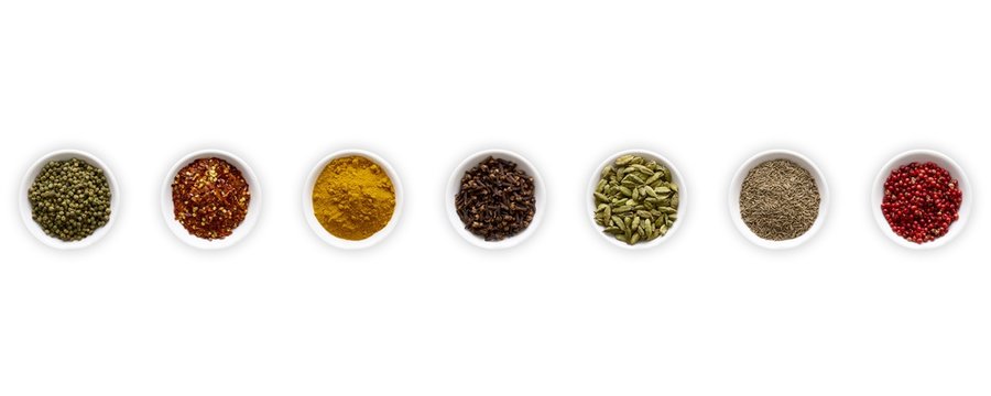 Dried spices in small bowls