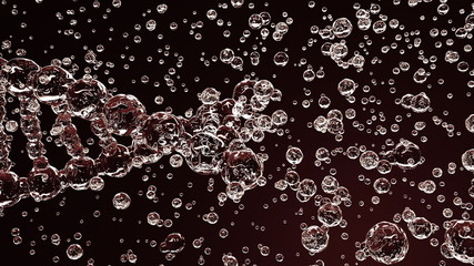 Transparent DNA molecule model against dark red background. 3D rendering