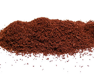 Ground coffee on a white background