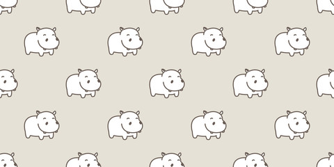 Hippo Seamless Pattern hippopotamus vector isolated  wallpaper background brown