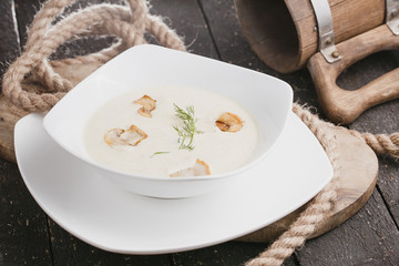 Mushroom cream soup on a table