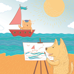 Vector illustration of a summer holiday at sea