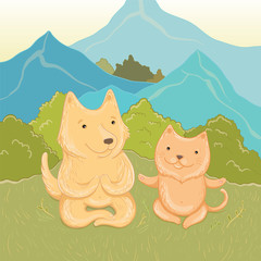 Vector illustration of summer holidays in the mountains