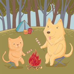 Vector illustration of a hike in the forest