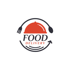 Food delivery. Delivery label for online shopping. Worldwide shipping. Vector illustration