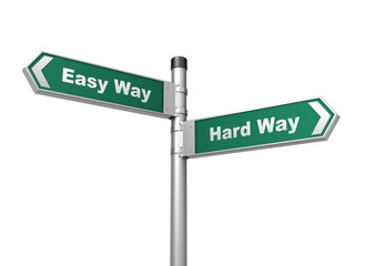 Fototapeta premium easy hard way road sign 3d illustration