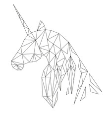 Unicorn's head in the polygonal style. Isolated on white background. Vector illustration