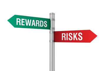 risks rewards road sign      3d illustration