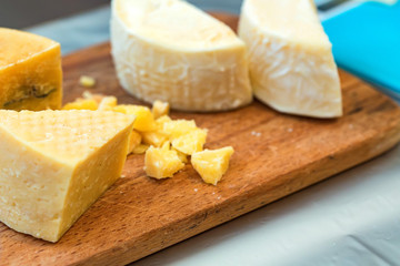 Close-up of homemade cheese at country fair
