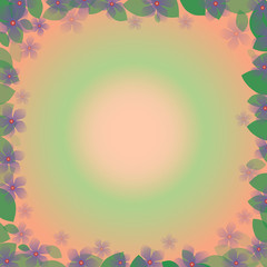 Fototapeta na wymiar frame of flowers and leaves on a pink green gradient