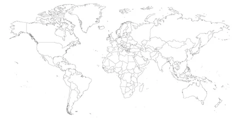 Fotobehang Blank outline map of World. Worksheet for geography teachers usable as geographical test in school lessons. © pyty