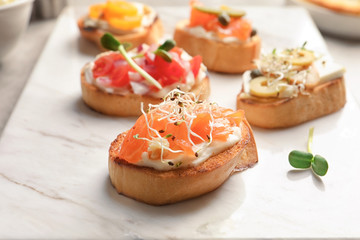 Tasty fresh bruschetta, closeup