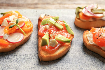 Tasty fresh bruschettas on board