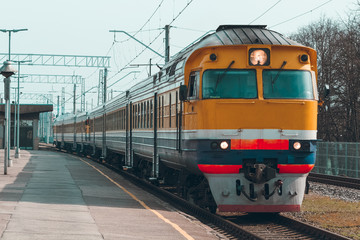 Fototapeta premium Yellow diesel train