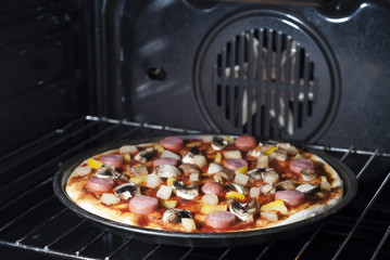 pizza in the oven