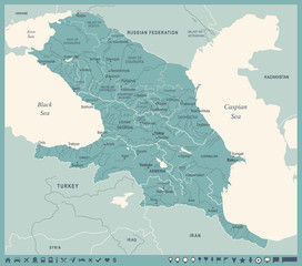 Caucasus Region Map - Vintage Vector Illustration