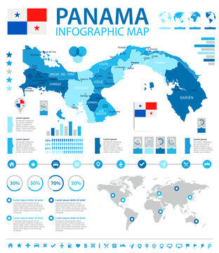 Panama - infographic map and flag - Detailed Vector Illustration