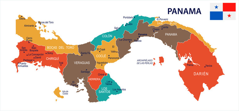Panama - map and flag Detailed Vector Illustration