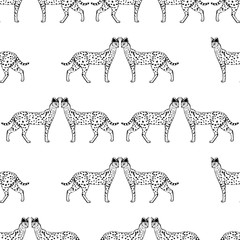 Seamless pattern of hand drawn sketch style serval. Vector illustration isolated on white background.