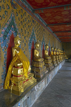 Buddha statues in Buddhist temple, Bangkok Thailand