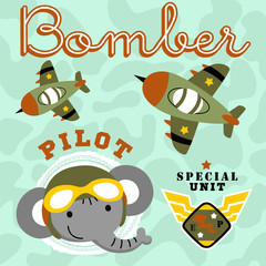 Cute elephant cartoon with military planes